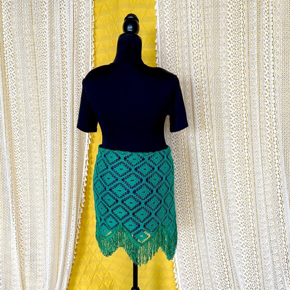 JUDITH MARCH Kelly Green Lace Crochet Fringe Skirt L - Maximalism - Picture 5 of 11